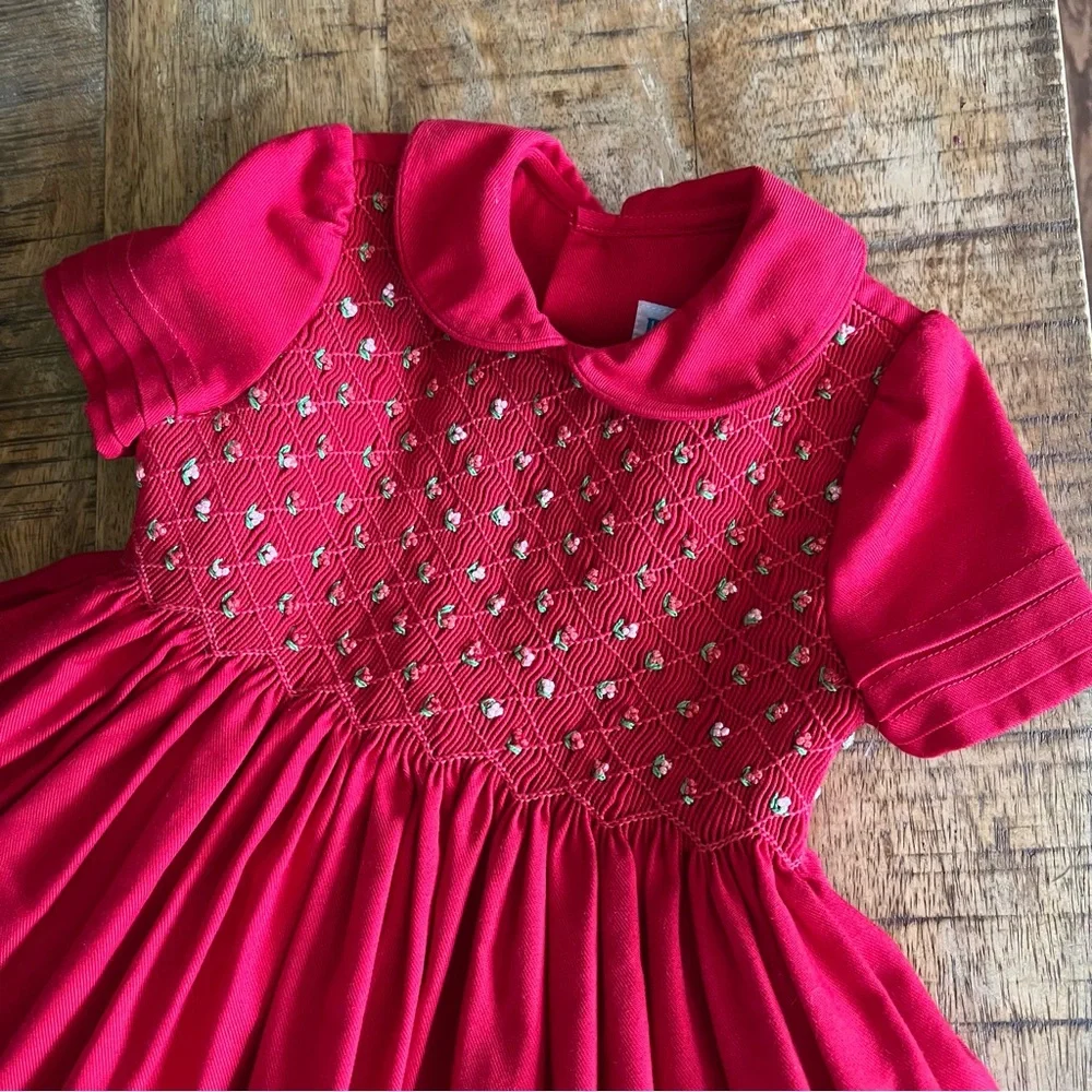 Luli & Me Red Smocked Collar Holiday Dress